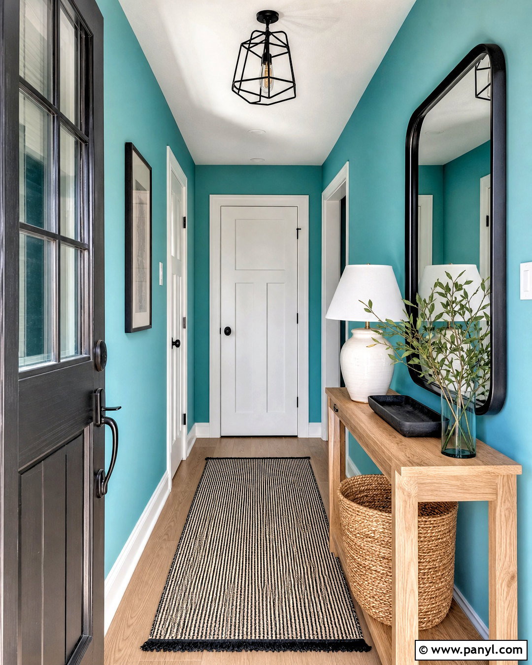 Turquoise Entryway Walls With Black And White Decor - 20 turquoise walls