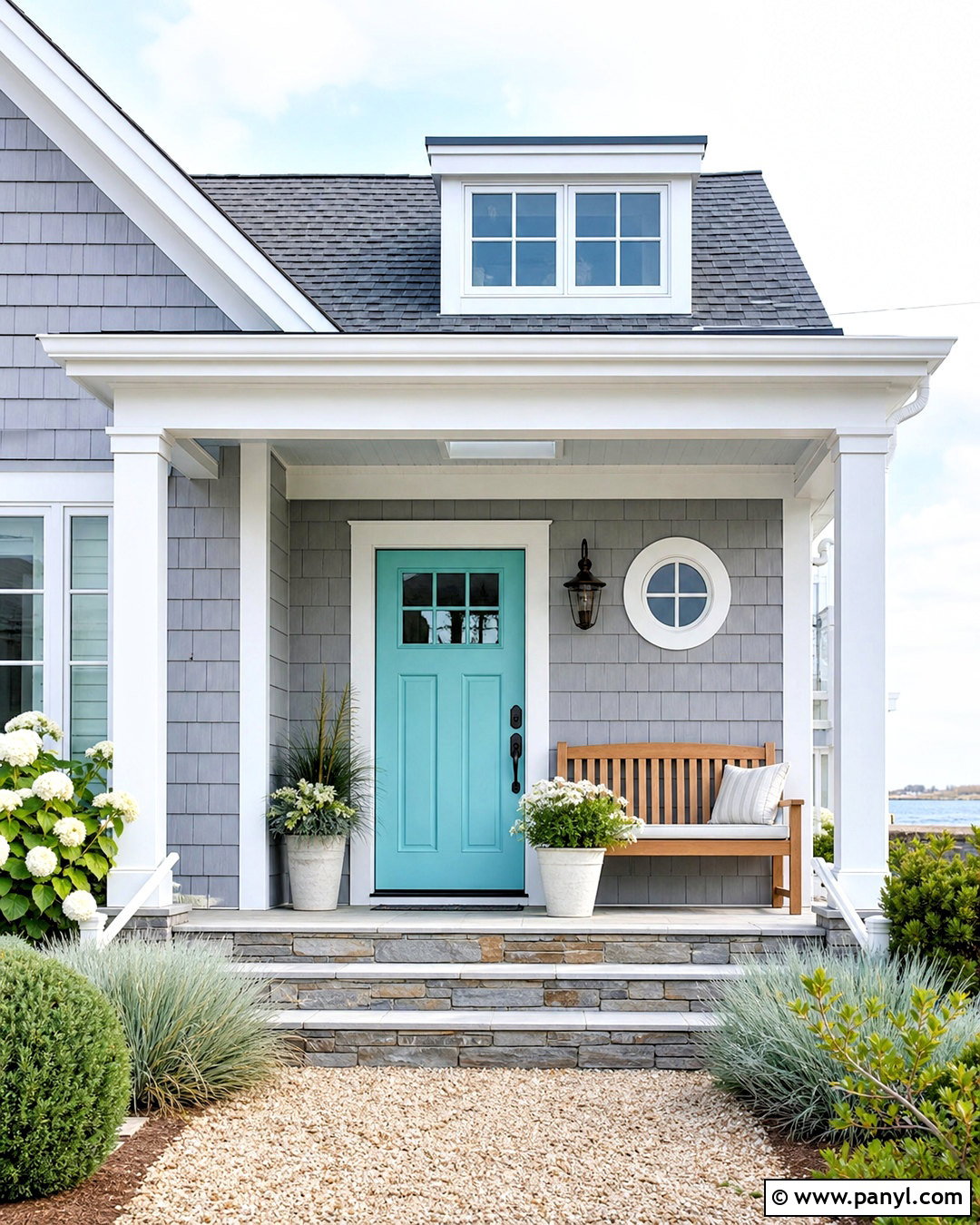 Turquoise Front Door With Gray House - 20 grey house door color ideas