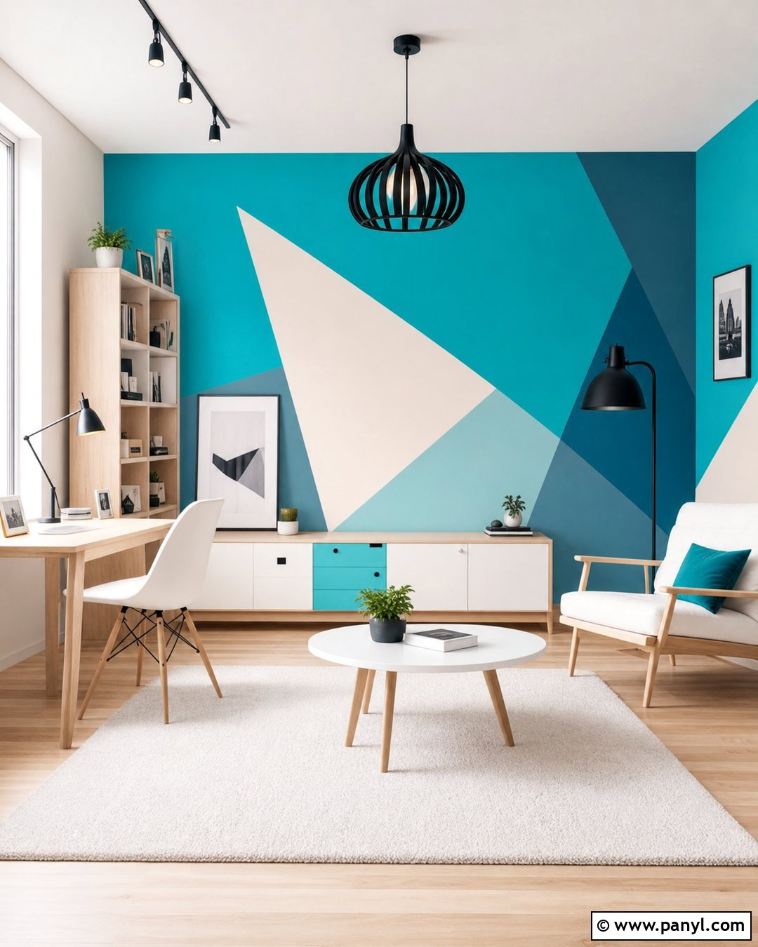 Turquoise Geometric Accent Wall - 30 turquoise accent wall ideas