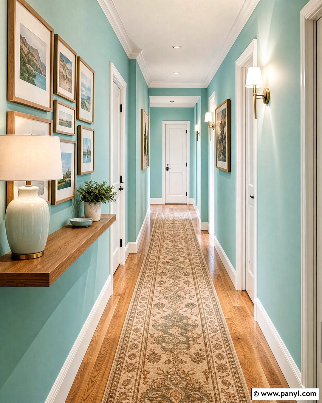 Turquoise Hallway Walls With A Gallery Display - 20 turquoise walls