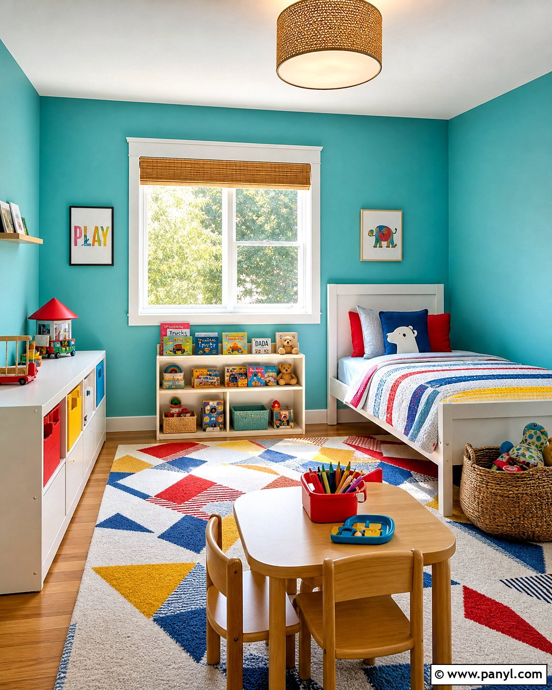 Turquoise Kids Room Walls With Primary Color Accents - 20 turquoise walls