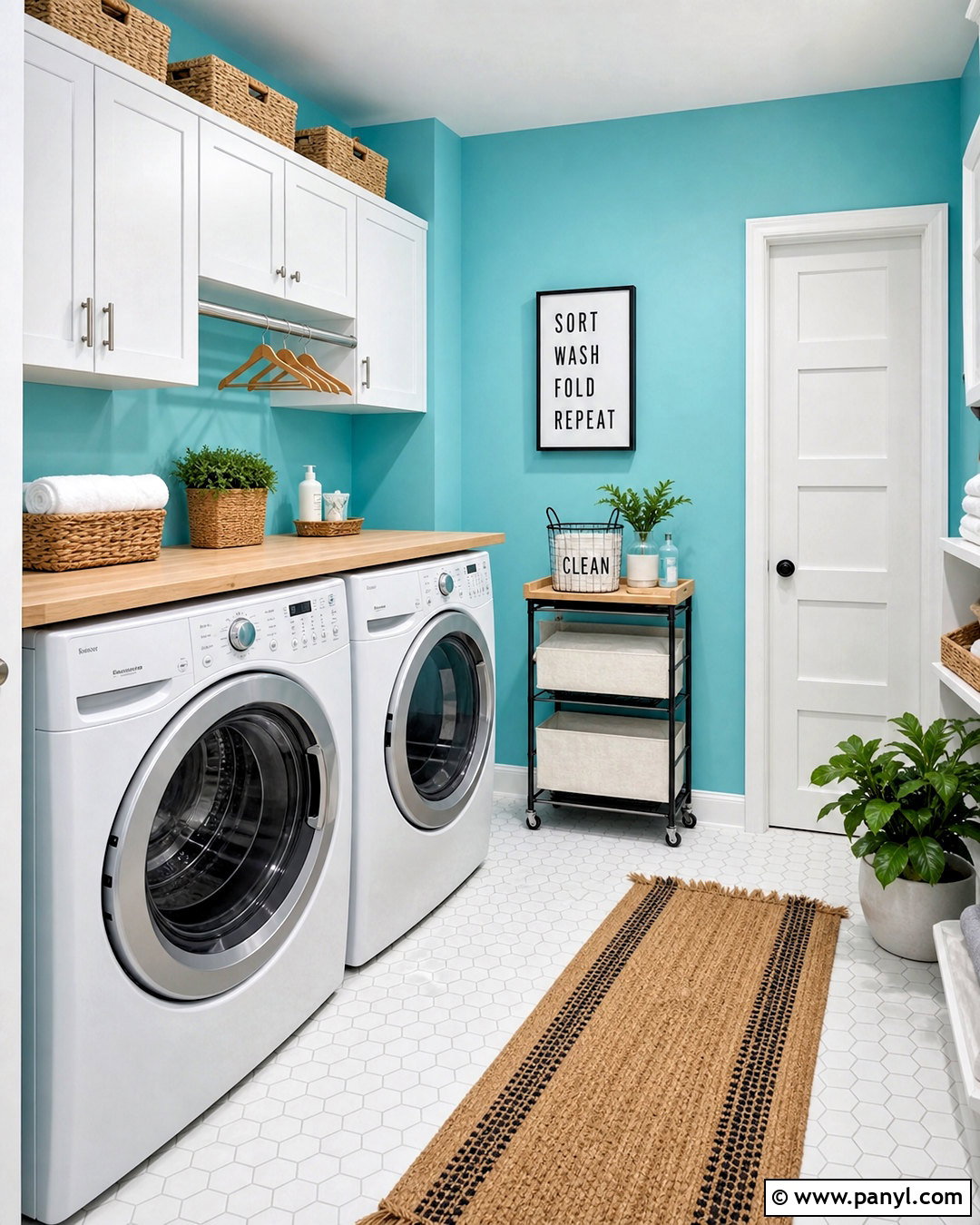 Turquoise Laundry Room Walls With White Storage - 20 turquoise walls