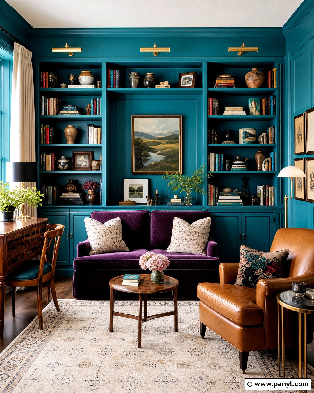 Turquoise Library Walls With Plum Seating - 20 turquoise walls