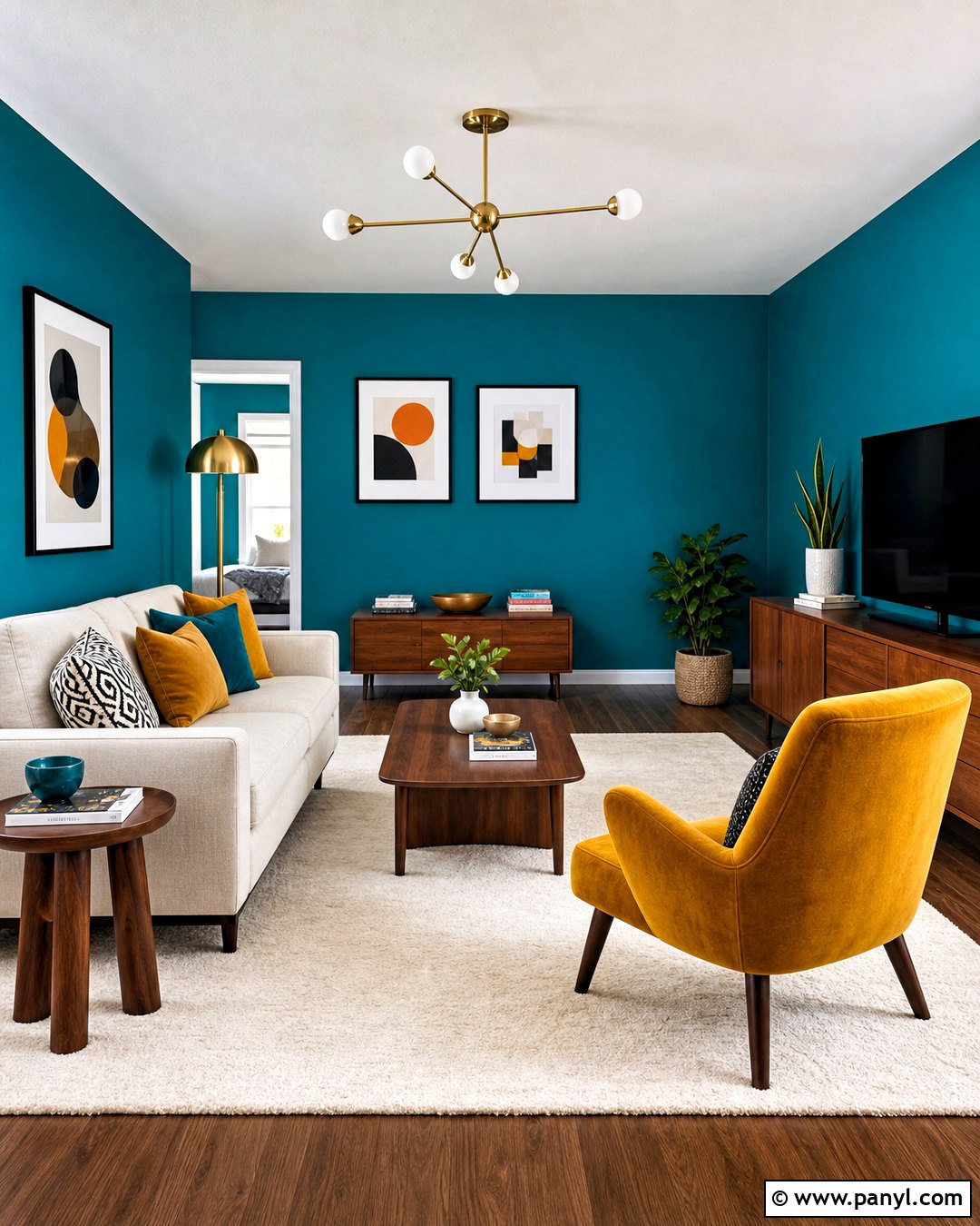 Turquoise Living Room Walls With Mustard Yellow Decor - 20 turquoise walls