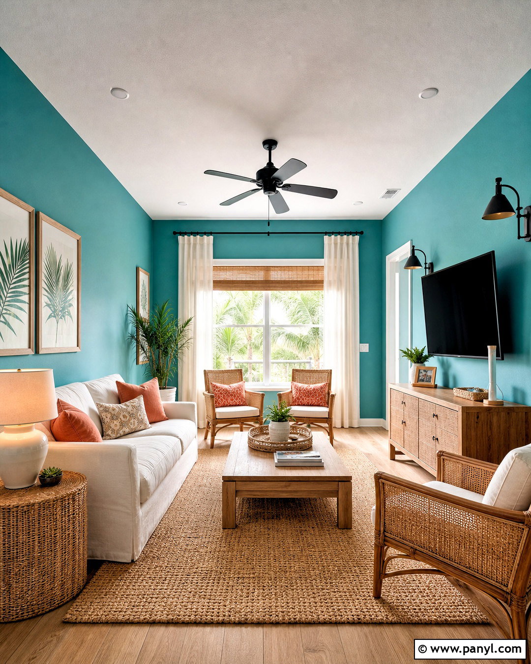 Turquoise Living Room Walls With Warm White Furniture - 20 turquoise walls