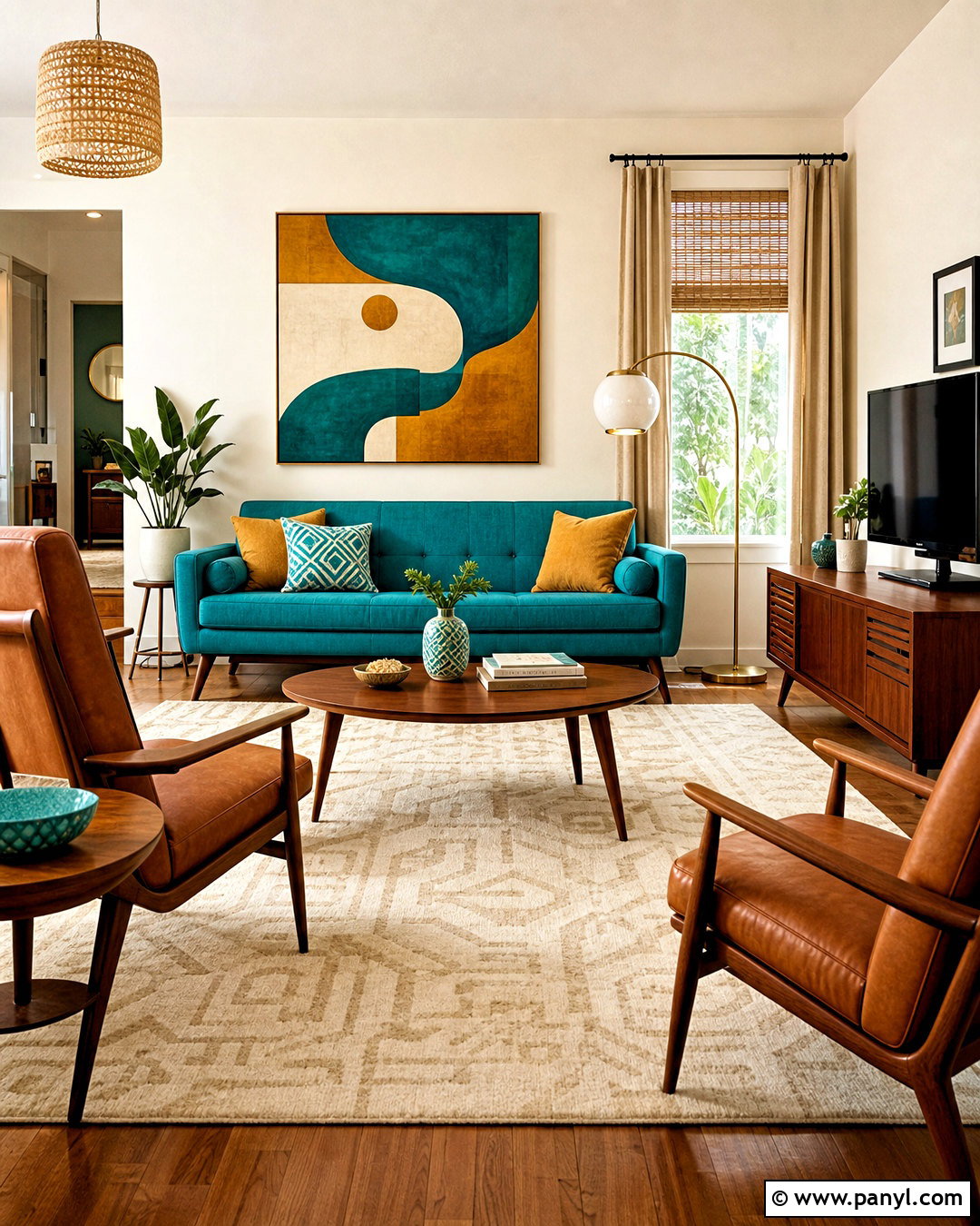 Turquoise Midcentury Living Room - 20 turquoise interior design ideas