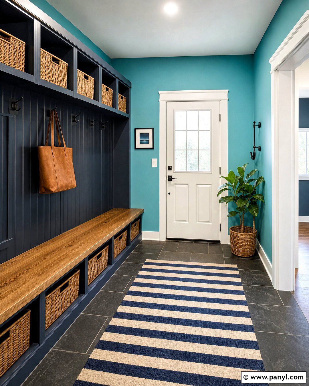 Turquoise Mudroom Walls With Navy Storage - 20 turquoise walls