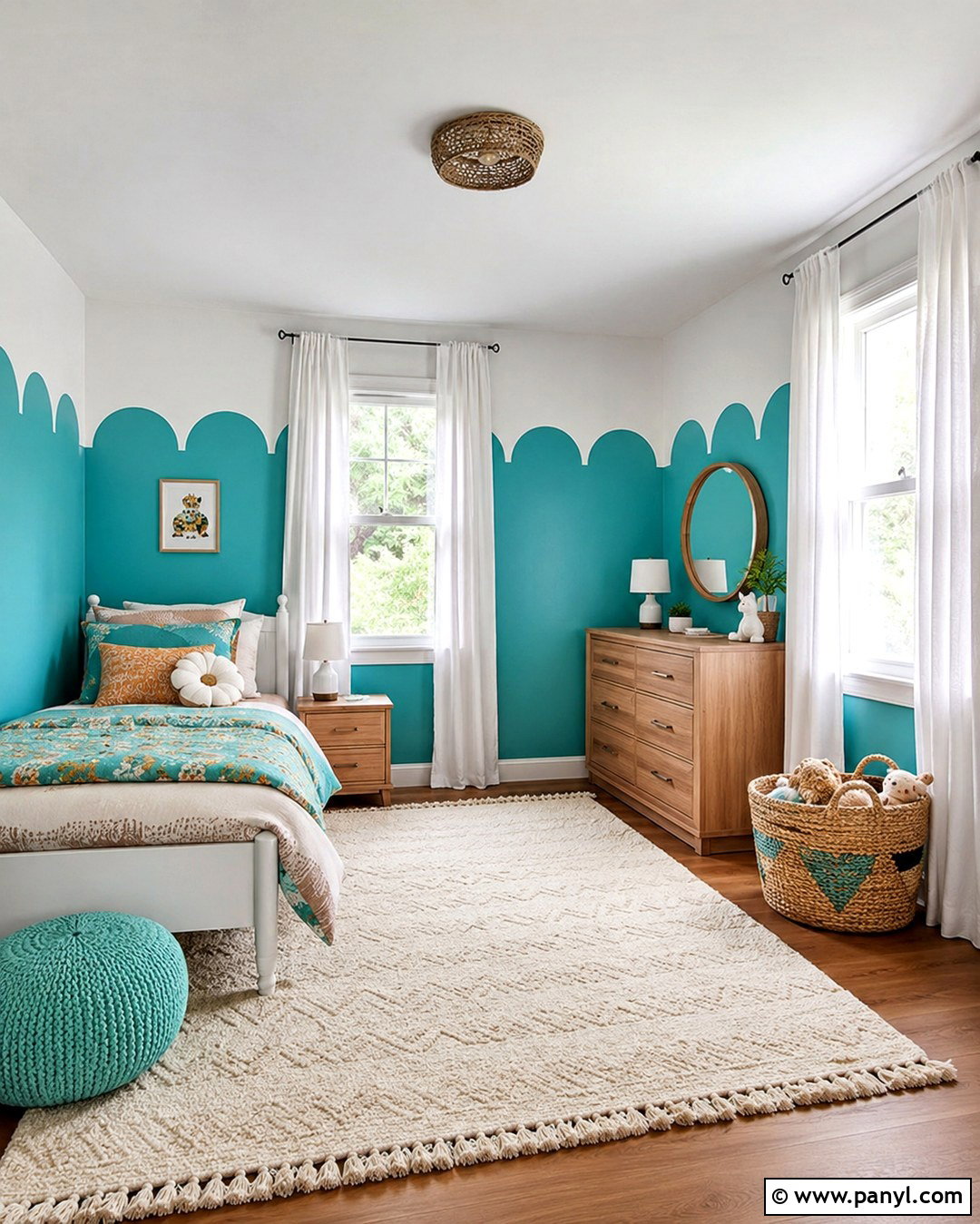Turquoise Scalloped Wall With White Paint - 20 Turquoise And White Wall Paint Ideas
