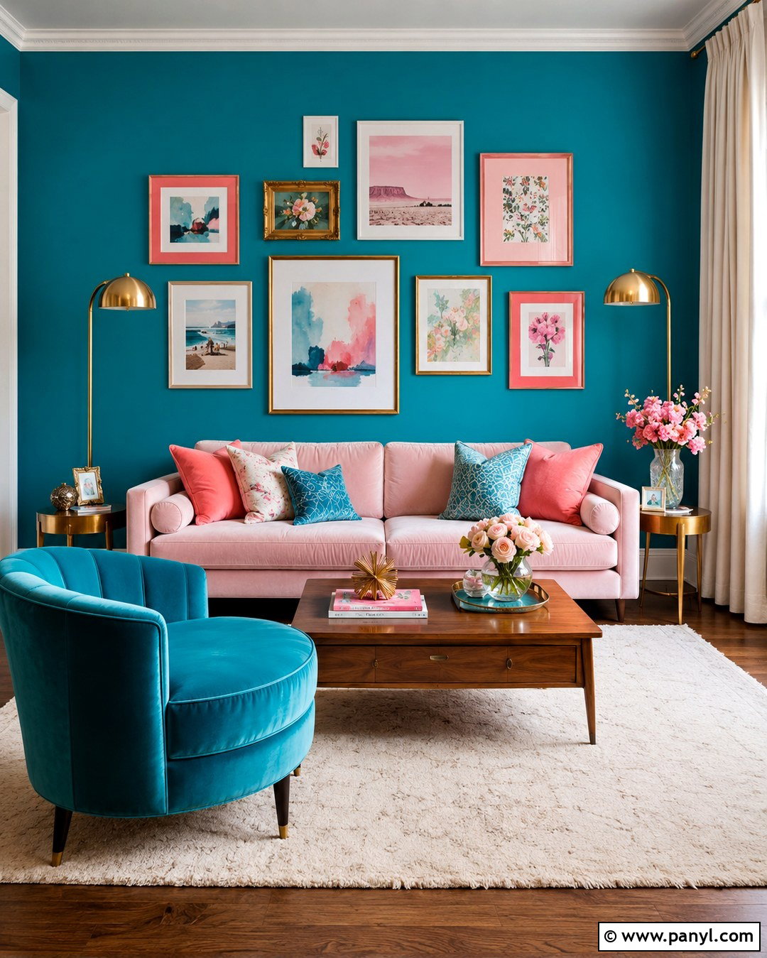 Turquoise Wall With Pink Gallery Frames - 20 Turquoise And Pink Wall Ideas