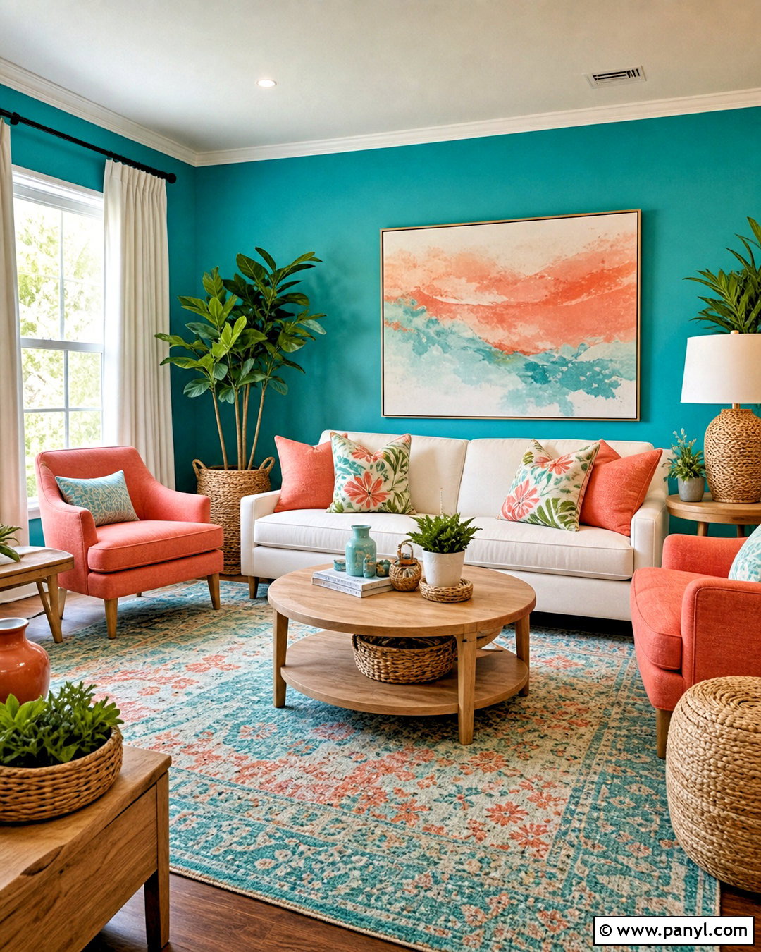 Turquoise Walls With Coral Decor - 20 turquoise walls living room ideas