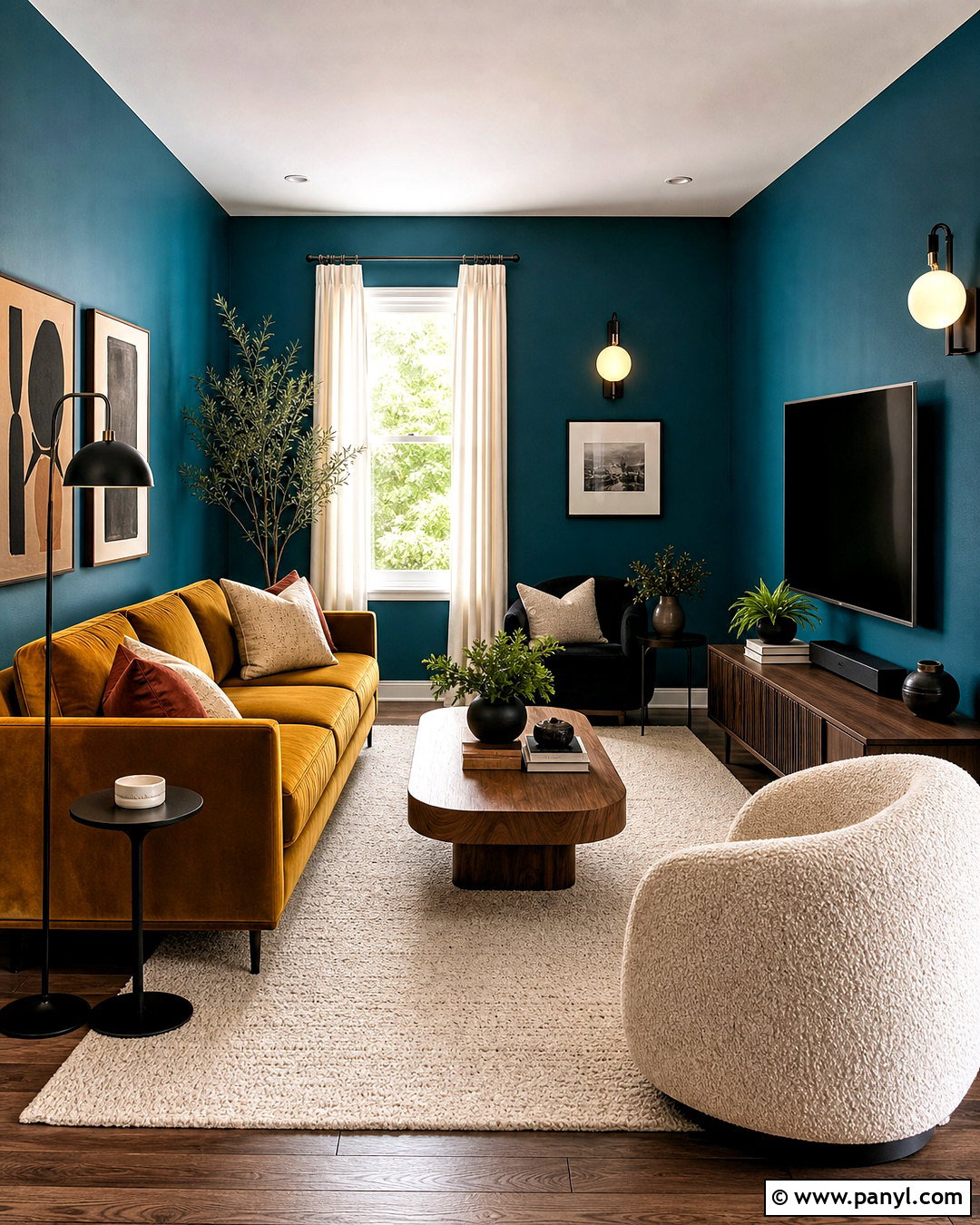 Turquoise Walls With Mustard Sofa - 20 turquoise walls living room ideas