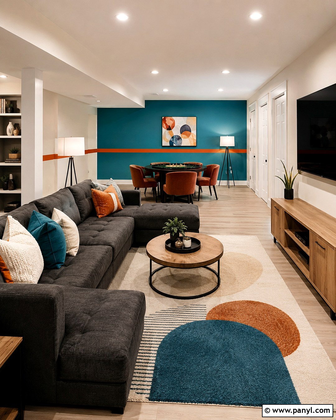 Turquoise and Orange Basement Walls - 20 Colorful Interior Walls