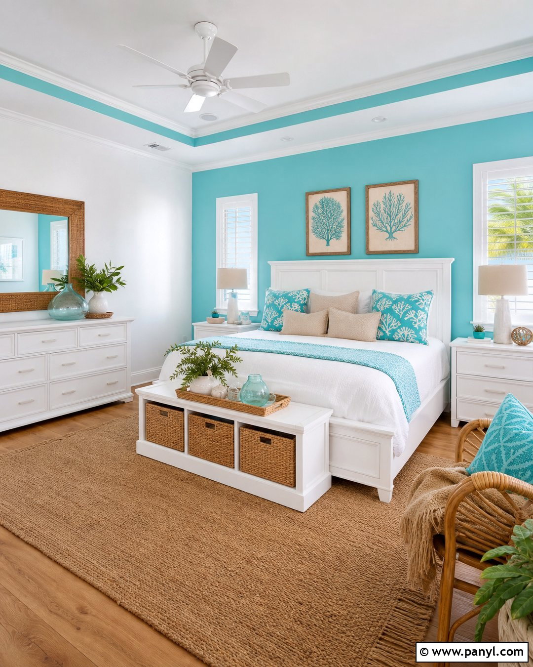 Turquoise and White Accent Wall - 30 turquoise accent wall ideas