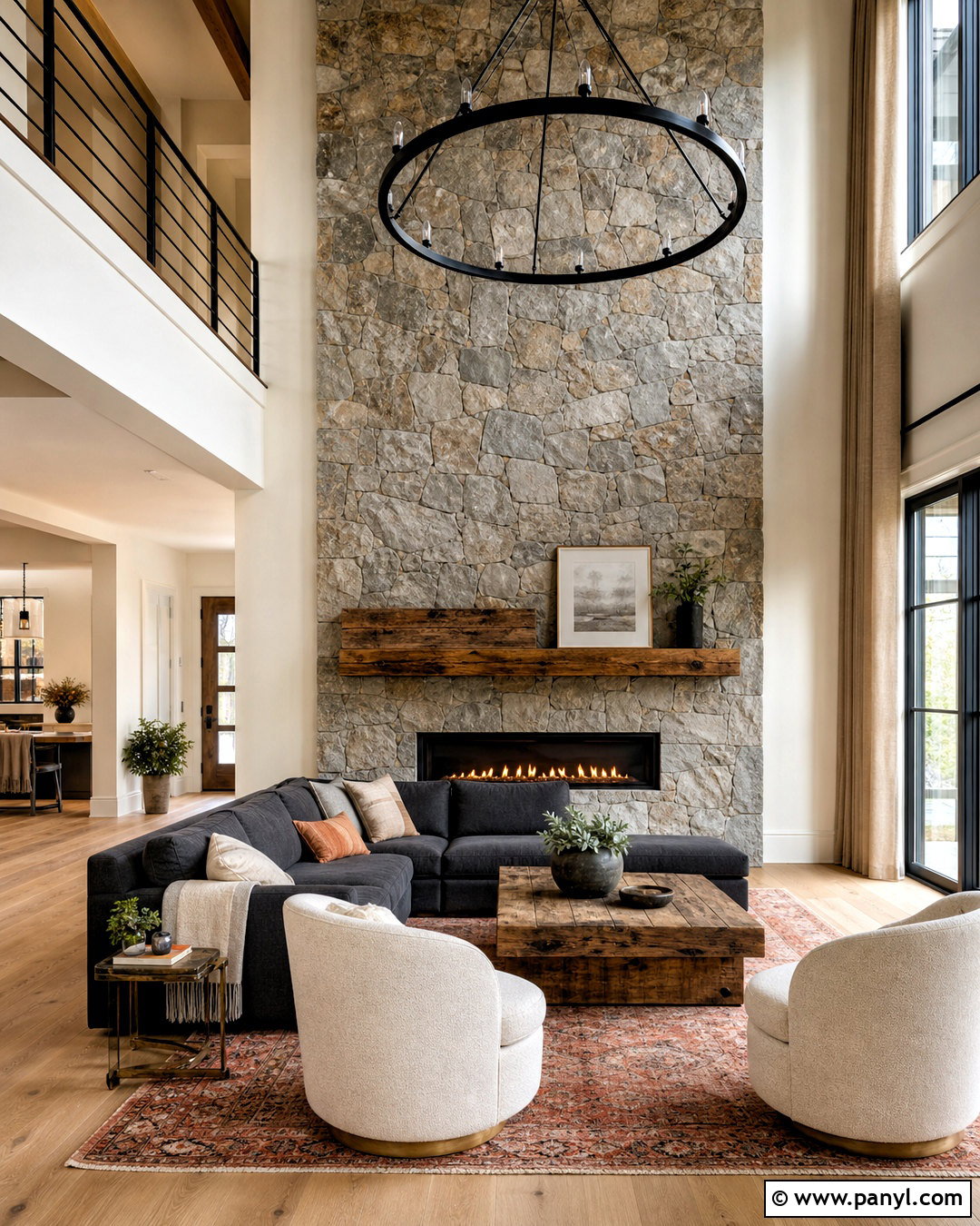 Two Story Living Room With Stone Wall - 20 two story living room ideas
