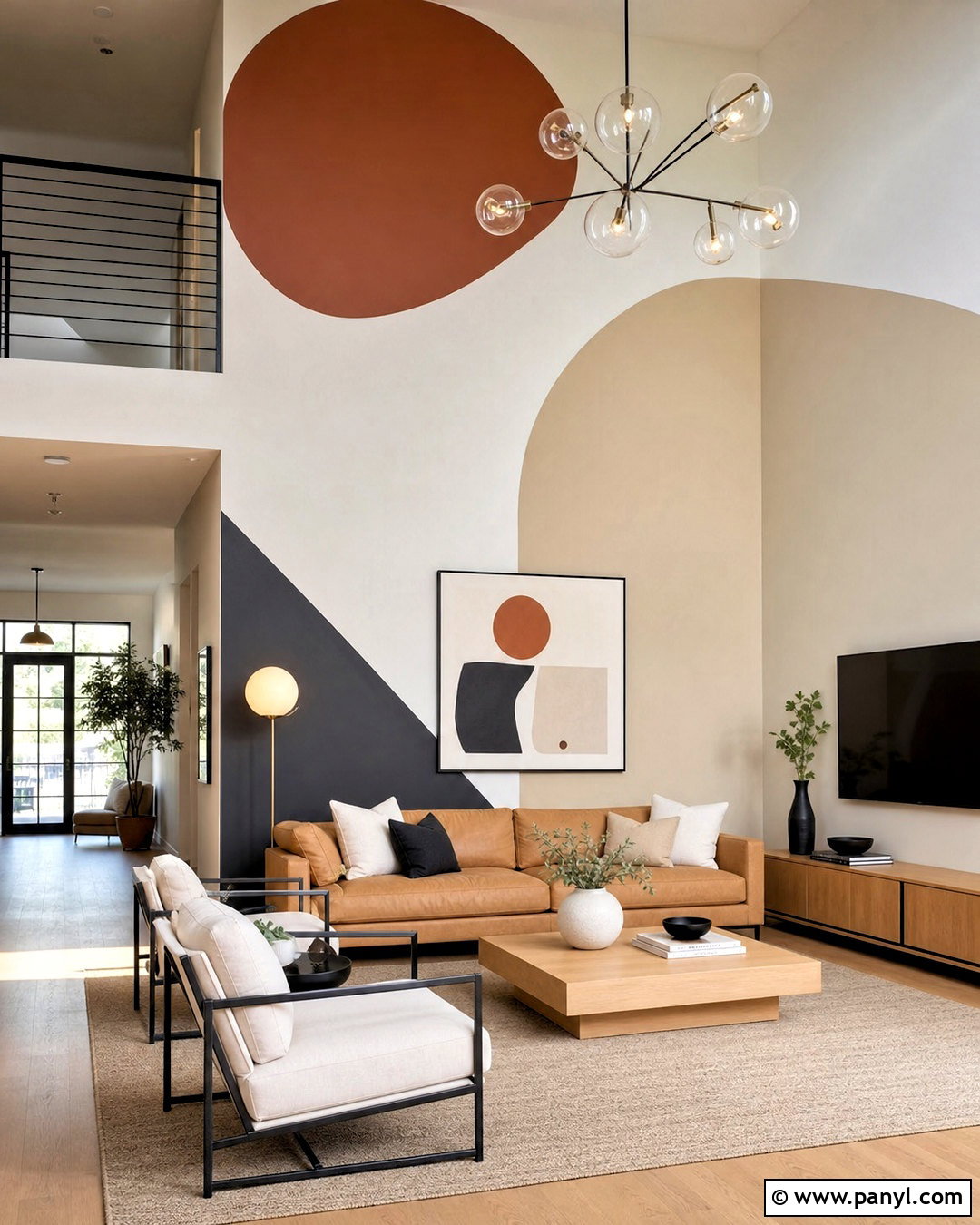 Two Story Wall With Geometric Accent Paint - 20 two story wall decor ideas