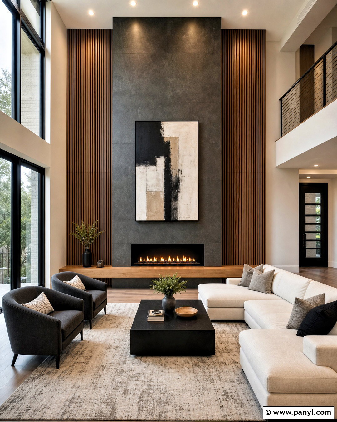 Two Story Wall With Modern Fireplace Panels - 20 two story wall decor ideas