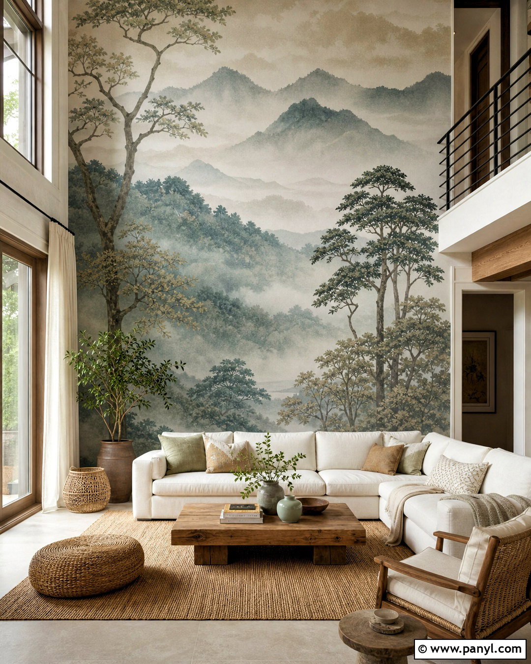 Two Story Wall With Scenic Wallpaper Mural - 20 two story wall decor ideas