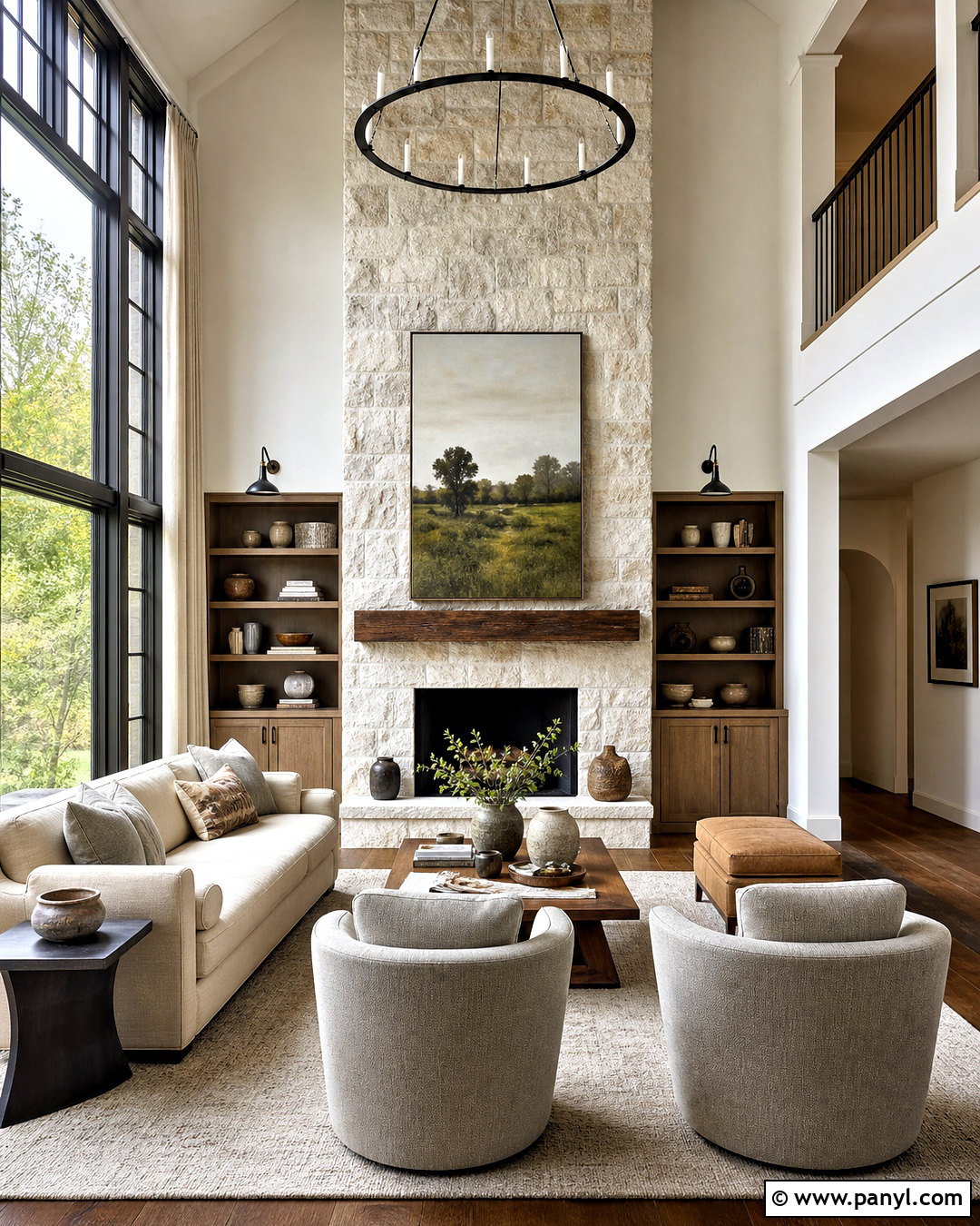 Two Story Wall With Stone Fireplace - 20 two story wall decor ideas