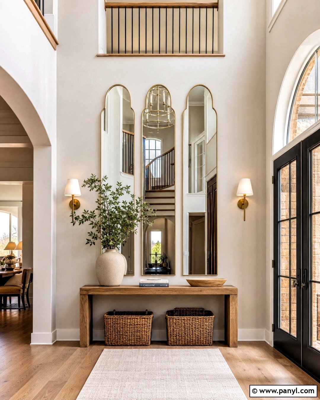 Two Story Wall With Tall Arched Mirrors - 20 two story wall decor ideas