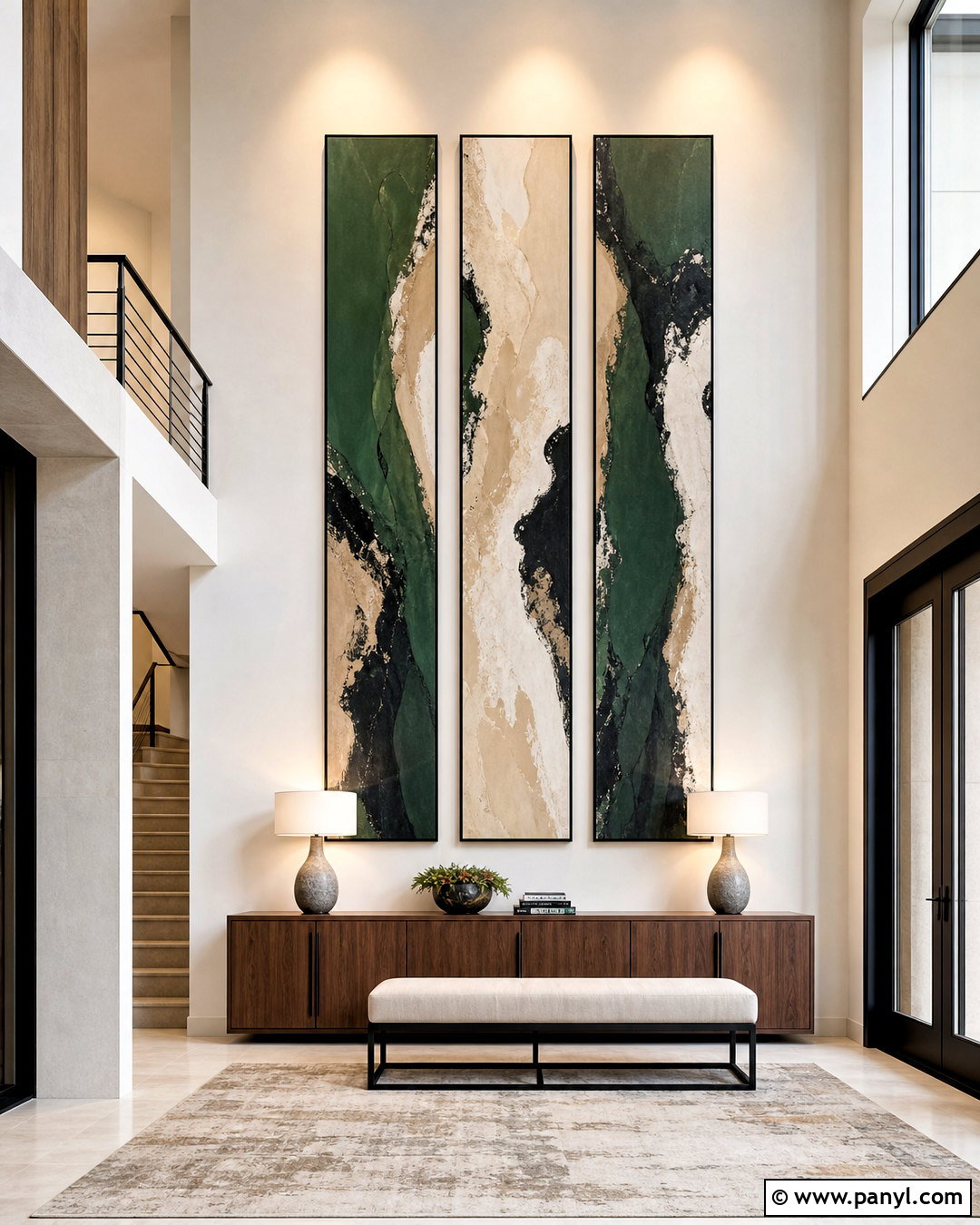 Two Story Wall With Vertical Art Panels - 20 two story wall decor ideas