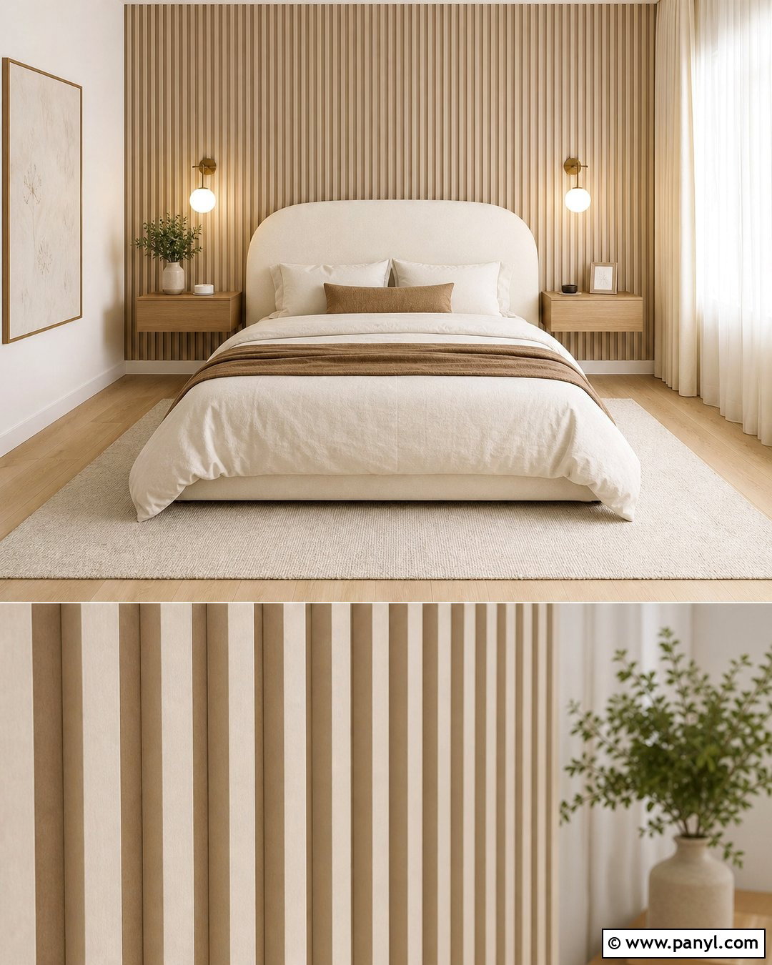 Two Tone Beige Slat Wall Bedroom - 20 Neutral Color Slat Wall Ideas