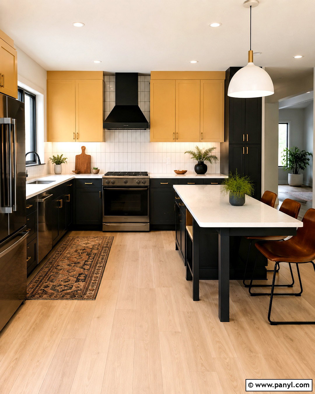 Two-Tone Black And Yellow Cabinets - 20 black and yellow kitchen ideas