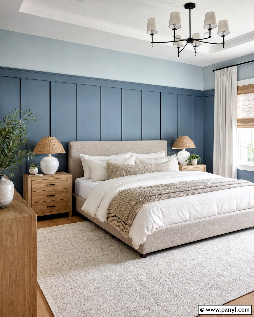 Two Tone Blue Board and Batten Bedroom - 20 blue board and batten wall ideas