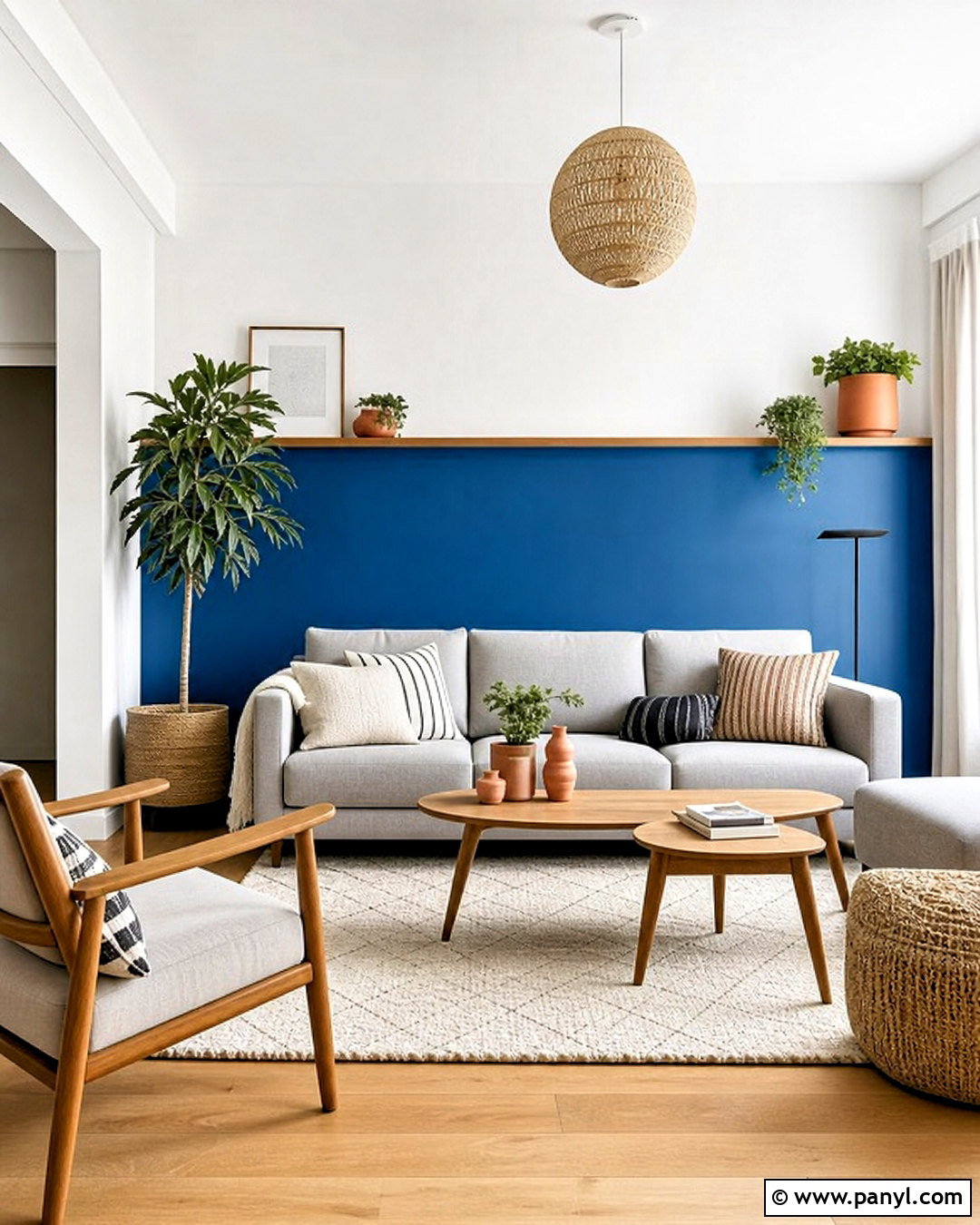 Two Tone Blue Feature Wall - 20 blue feature wall living room ideas