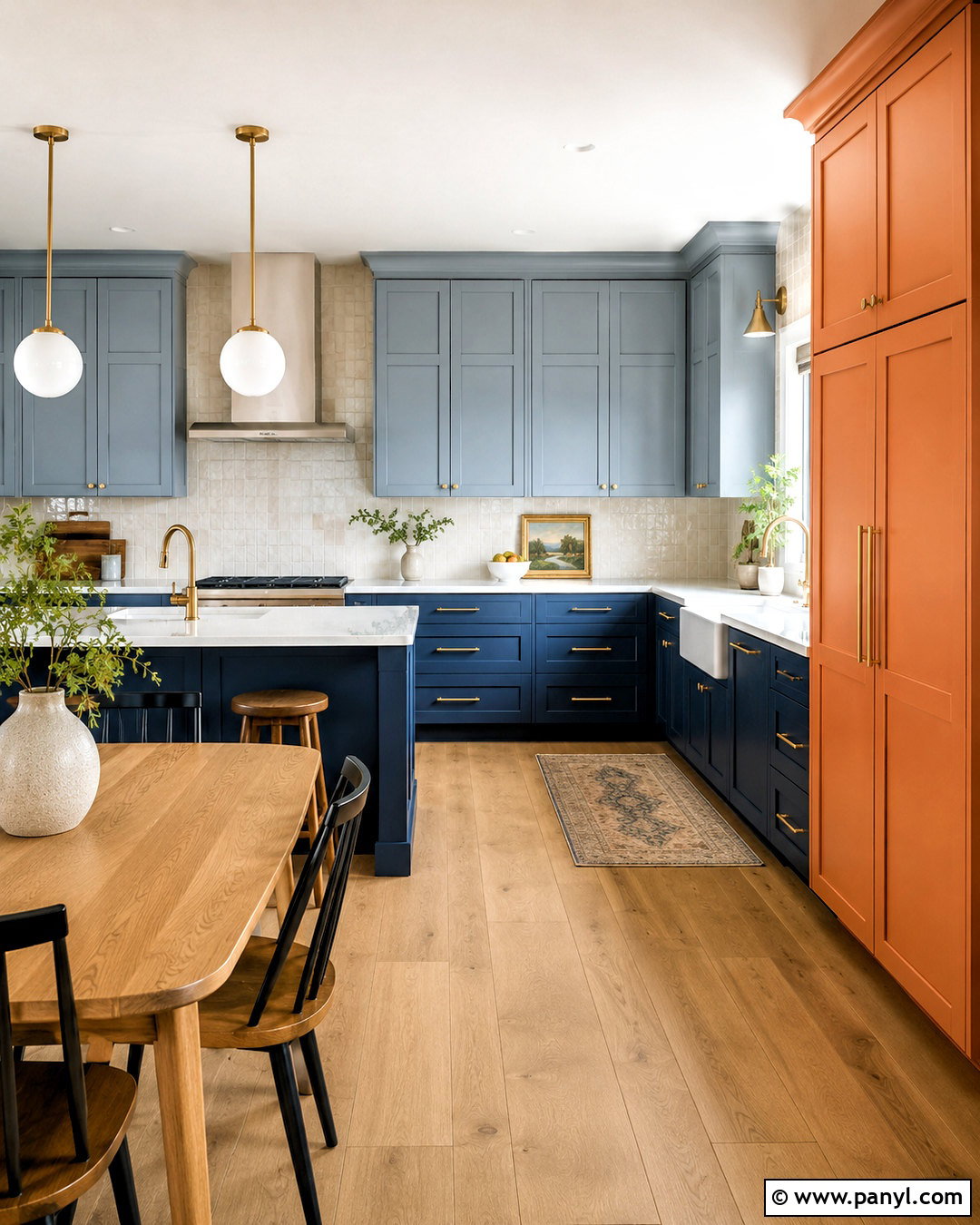Two Tone Blue Kitchen With Orange Pantry - 20 blue and orange kitchen ideas