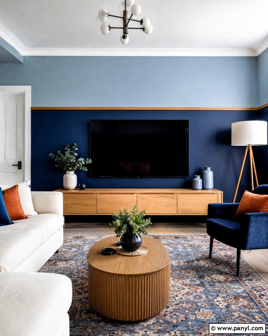 Two Tone Blue TV Wall - 20 blue tv wall ideas