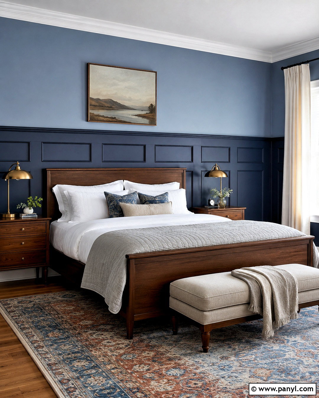 Two Tone Blue Wall Panelling Bedroom - 20 blue wall panelling ideas