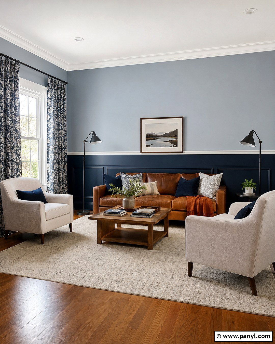 Two Tone Blue Walls With Brown Couch - 20 Blue Wall Brown Couch Ideas