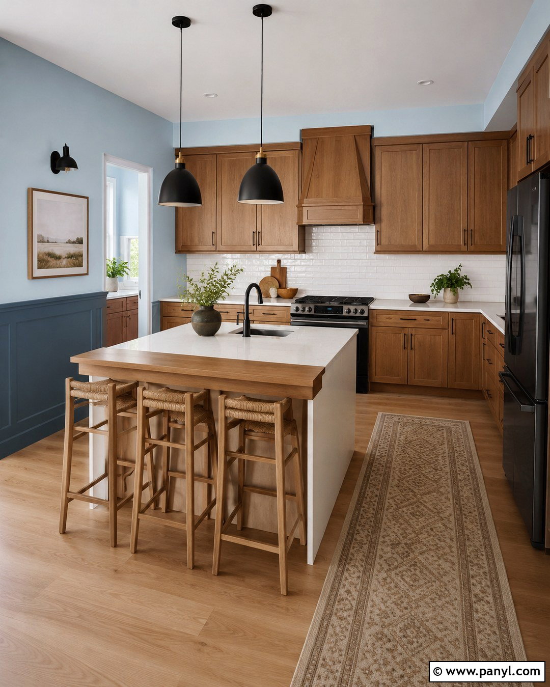 Two-Tone Blue Walls With Oak Cabinets - 20 Blue Walls Oak Cabinets