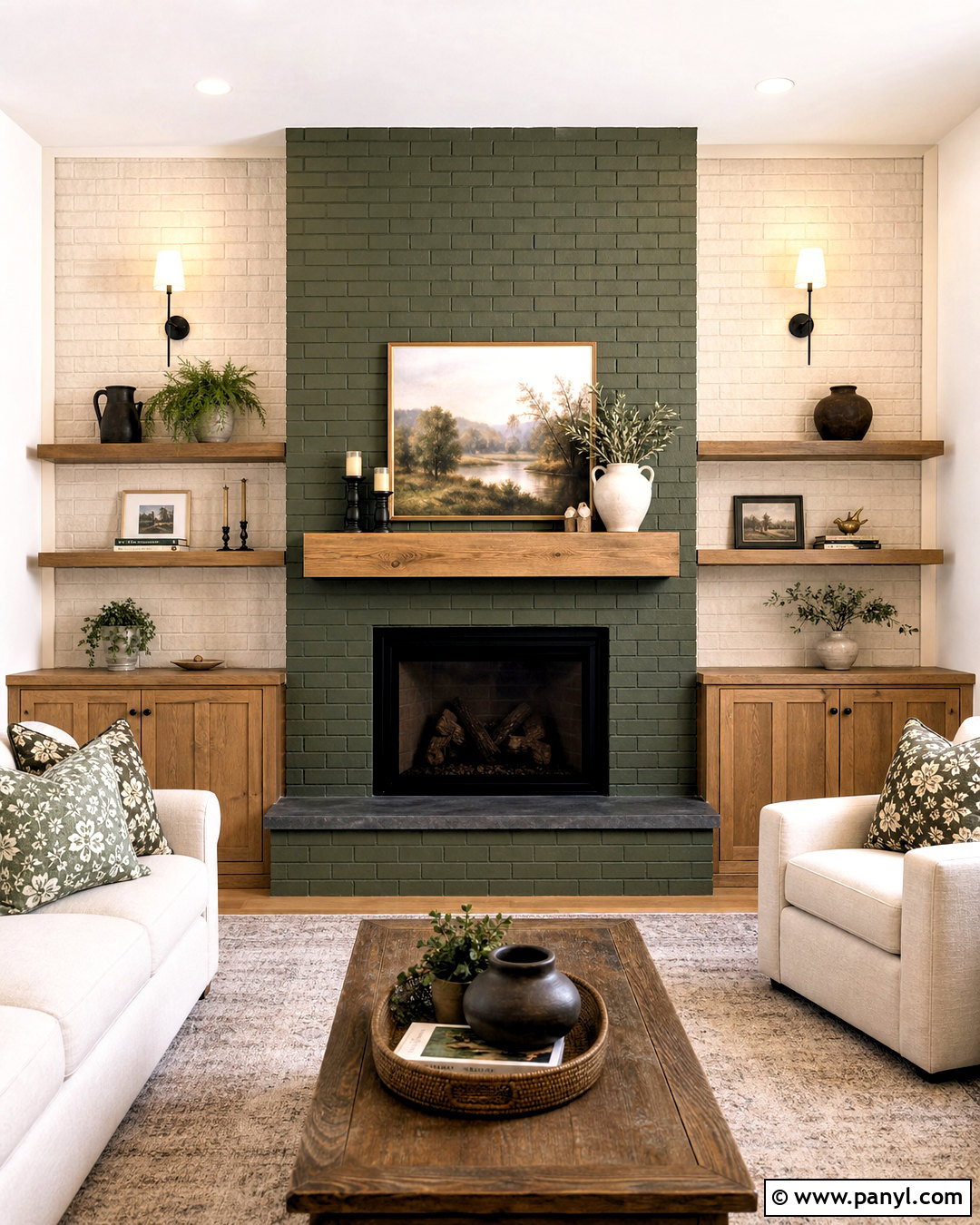 Two-Tone Brick Fireplace - 20 full wall brick fireplace makeover ideas