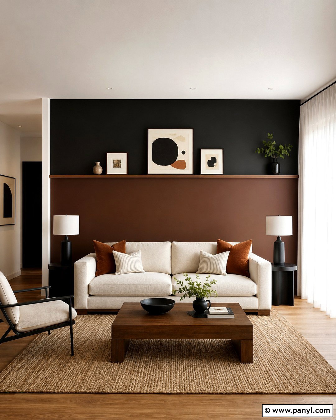 Two-Tone Brown And Black Accent Wall - 20 Brown Black Accent Wall Ideas
