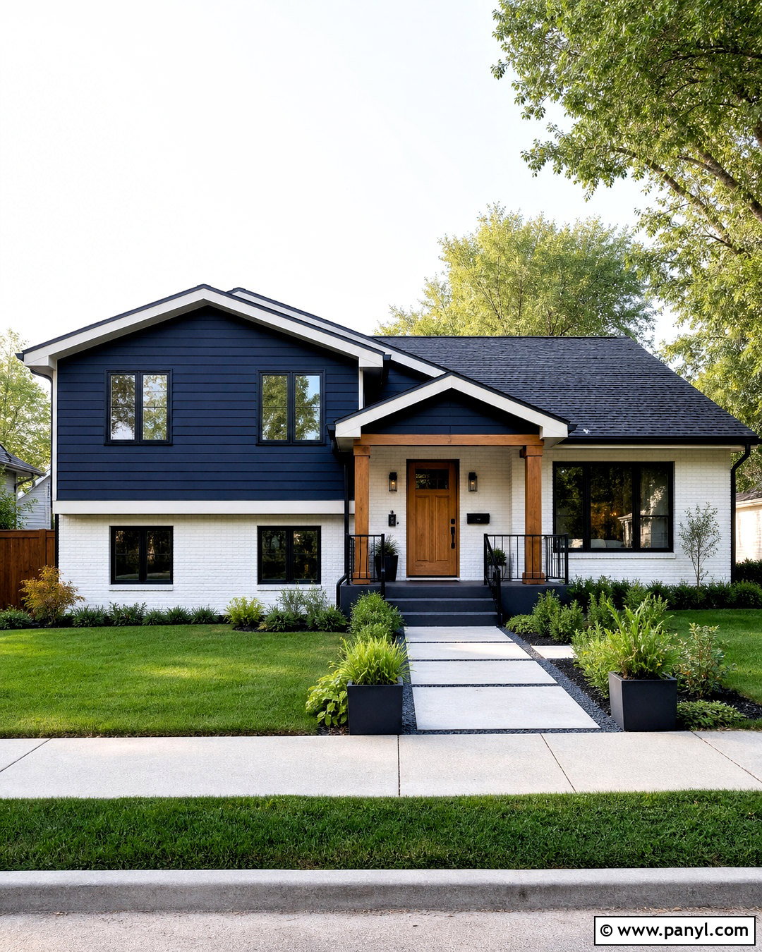 Two-Tone Dark Blue Exterior With White Brick - 20 dark blue exterior house colors