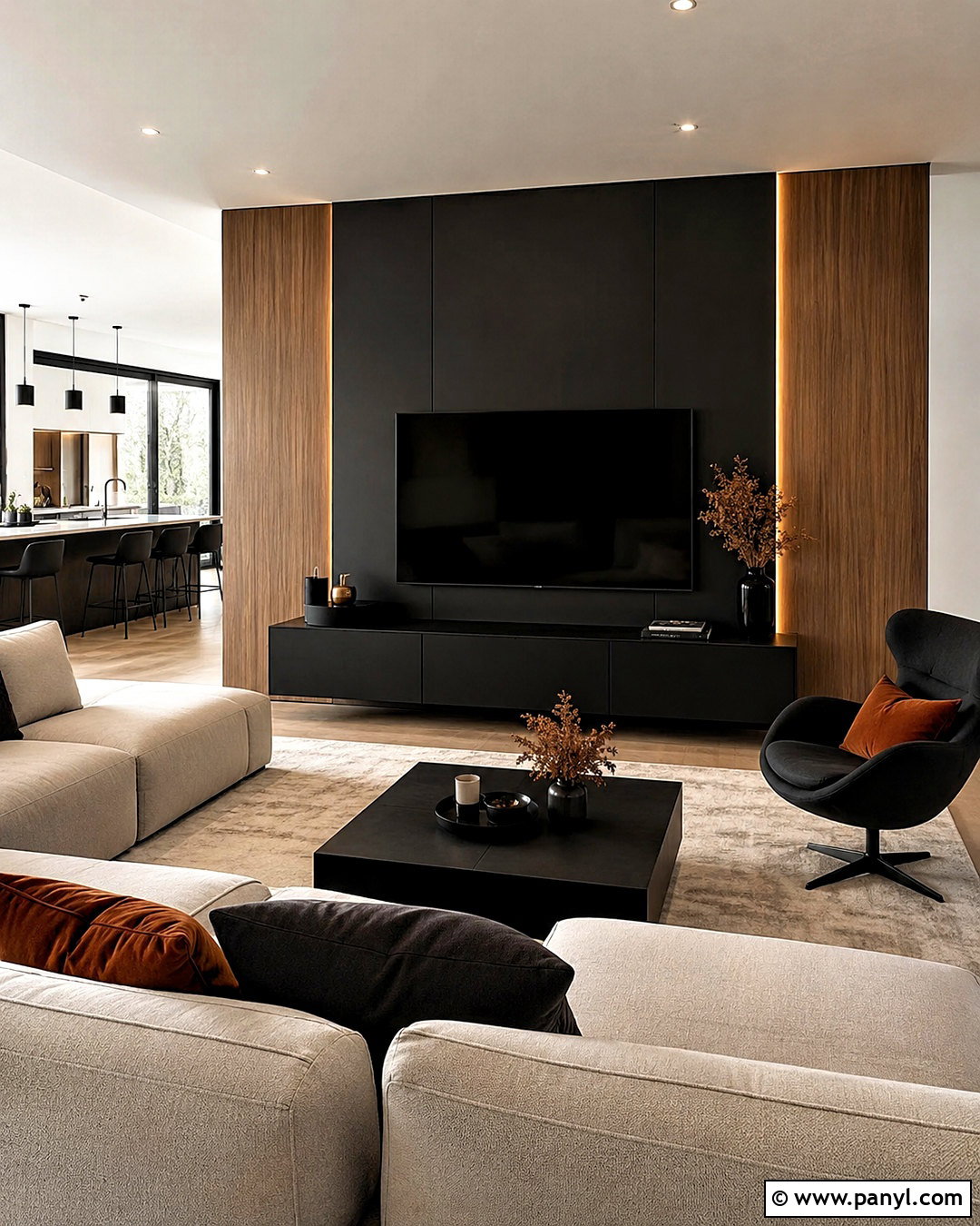 Two-Tone Dark TV Wall - 20 dark tv wall living room ideas