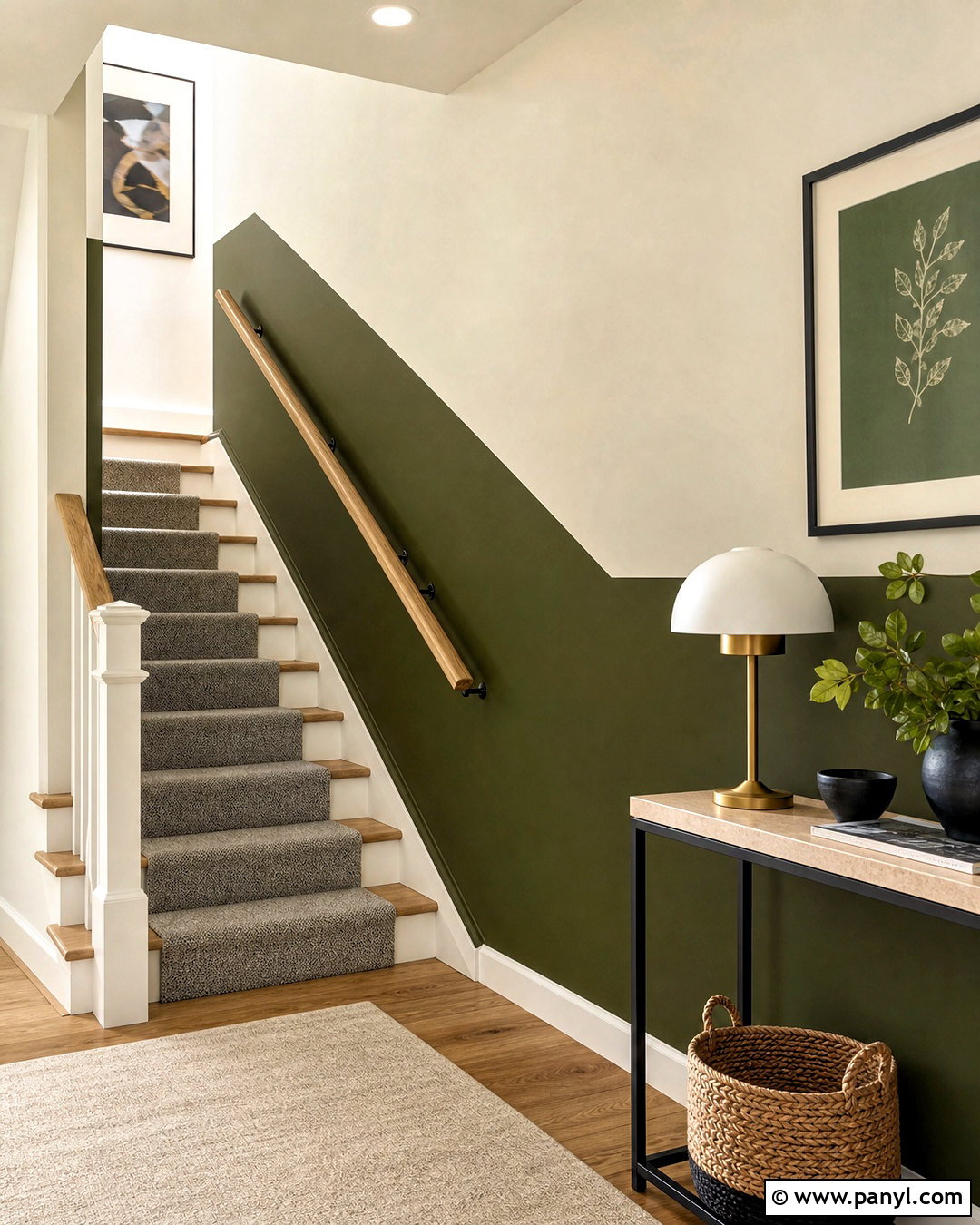 Two Tone Diagonal Stair Wall - 20 geometric wall paint ideas