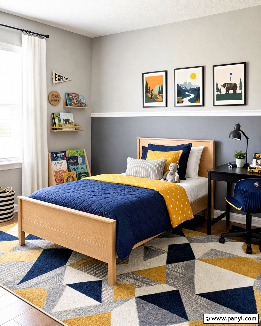 Two-Tone Gray Accent Wall Kids Bedroom - 20 gray accent wall ideas