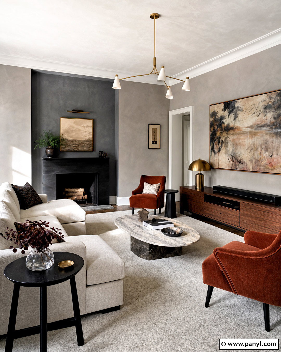 Two-Tone Gray Limewash Living Room - 20 gray limewash wall ideas