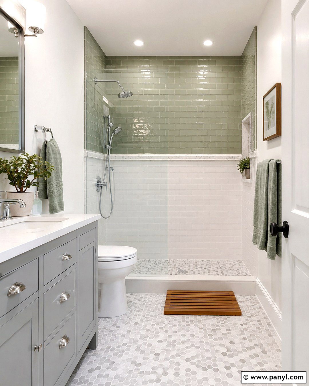 Two Tone Green And White Shower Wall - 20 Green Accent Wall Shower Ideas