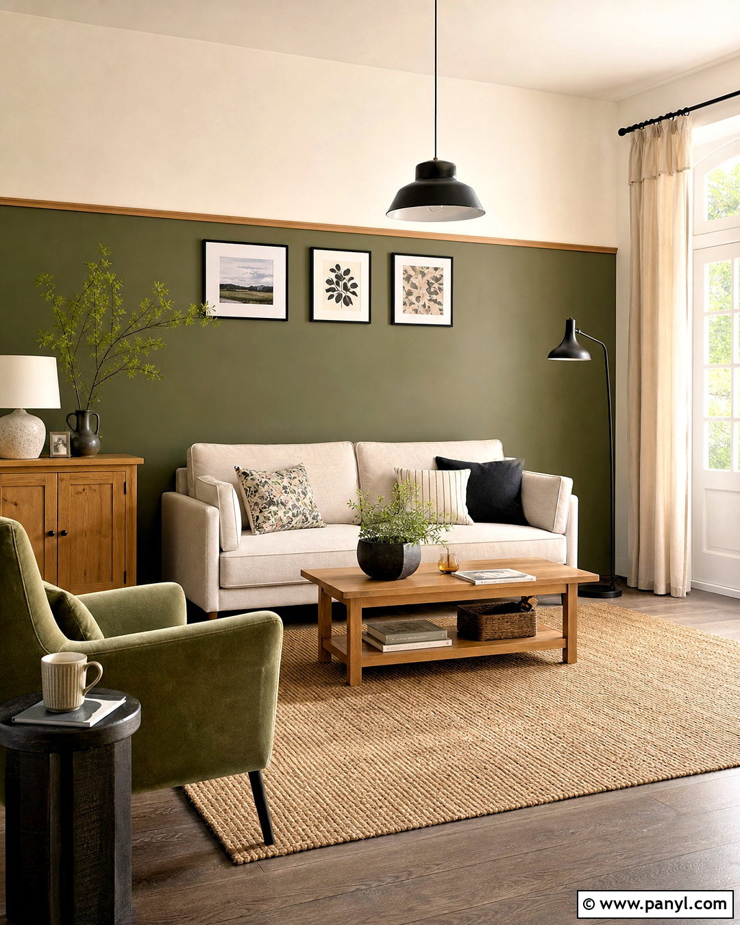 Two Tone Green Feature Wall - 20 green feature wall living room ideas