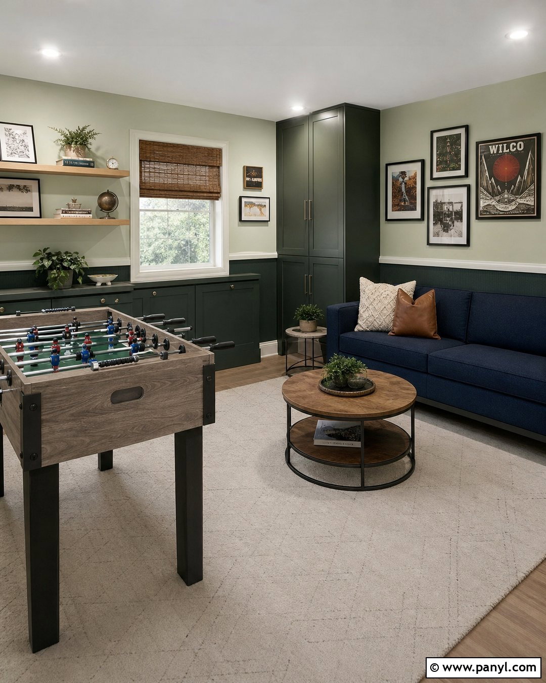 Two-Tone Green Game Room - 20 Green Wall Game Room Ideas