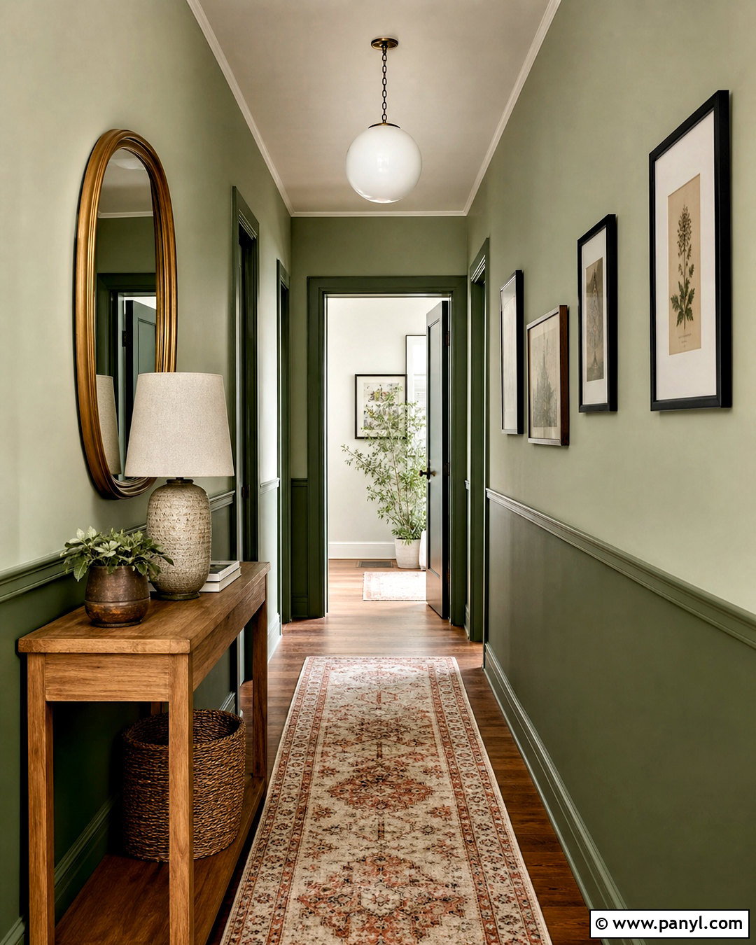 Two Tone Green Hallway - 20 green painted rooms