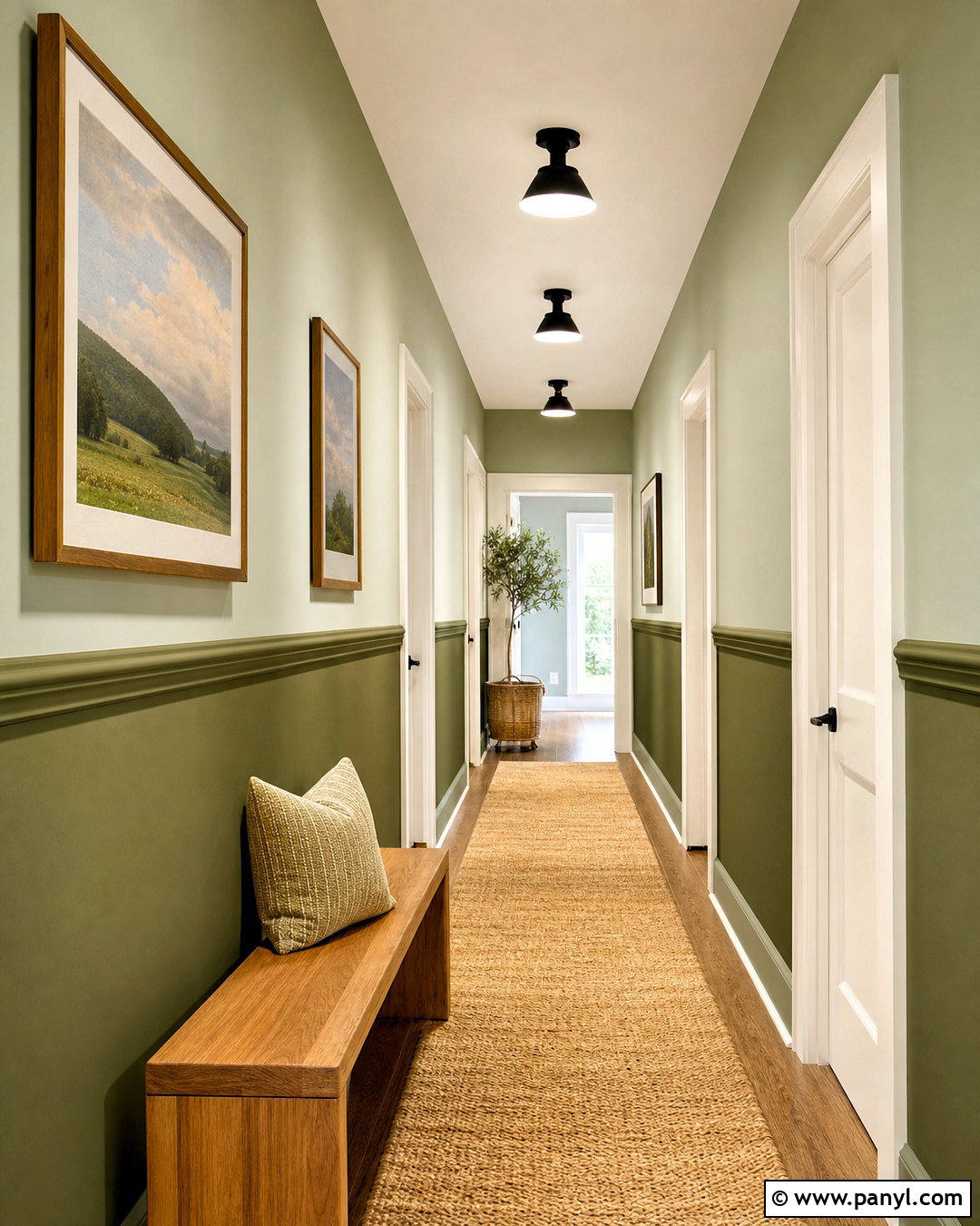 Two Tone Green Hallway - 20 green wall color ideas