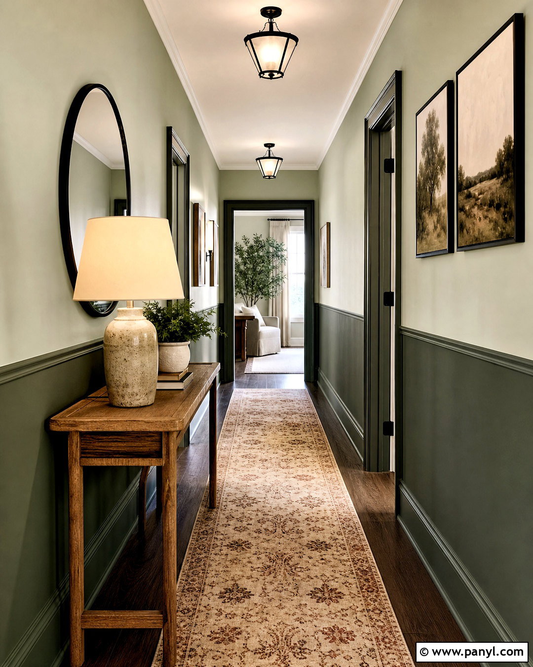 Two Tone Green Hallway Wall - 20 green wall interior design ideas
