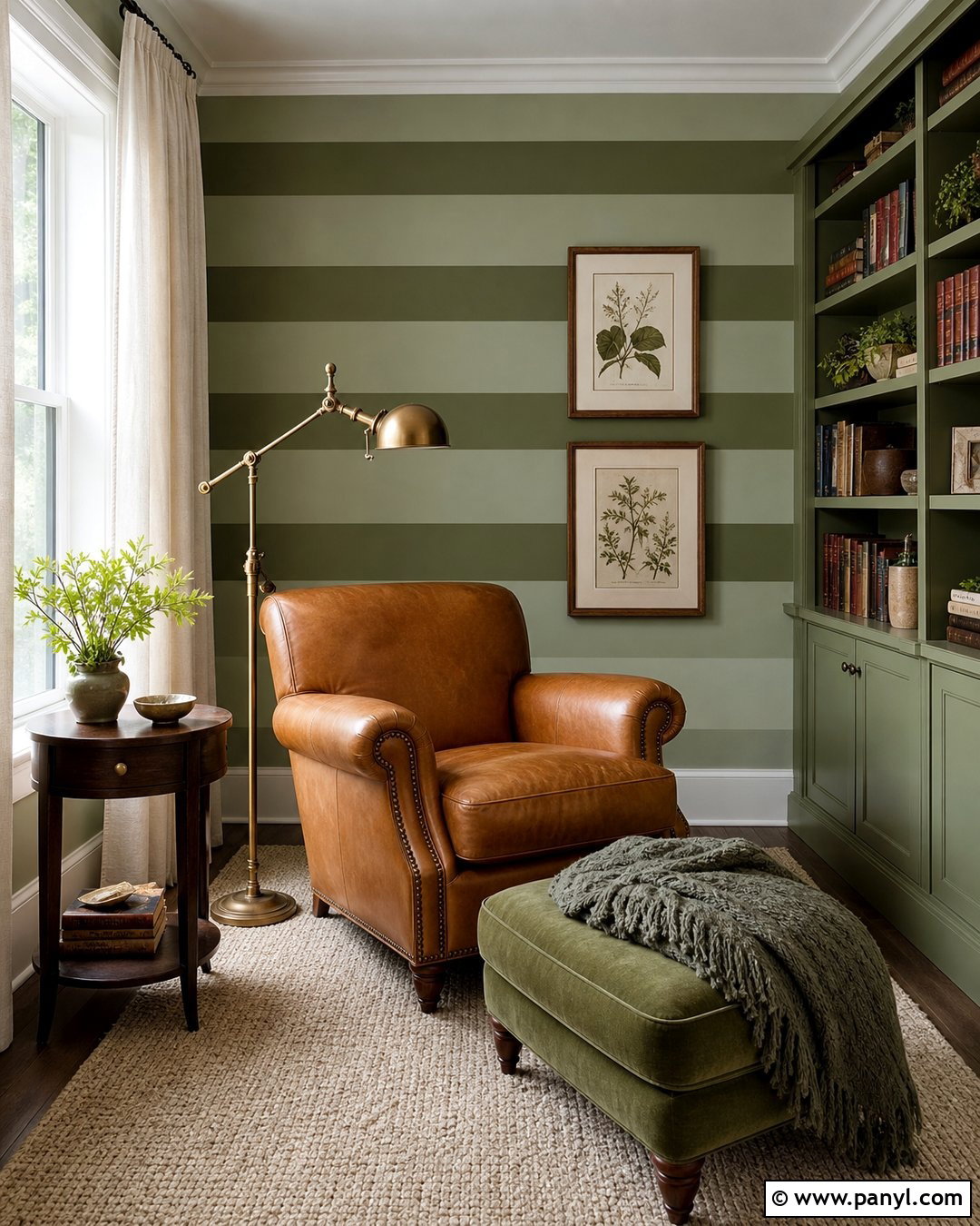 Two Tone Green Horizontal Wall Stripes - 30 Horizontal Stripes On Wall Ideas