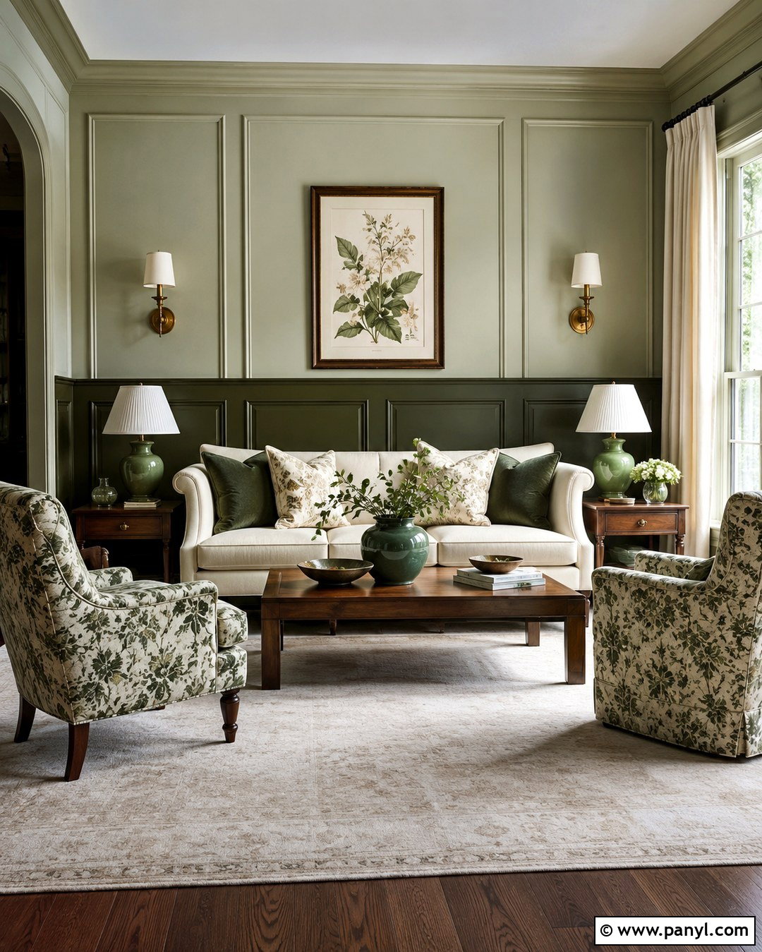 Two Tone Green Living Room Paneling - 20 Green Painted Paneling Ideas