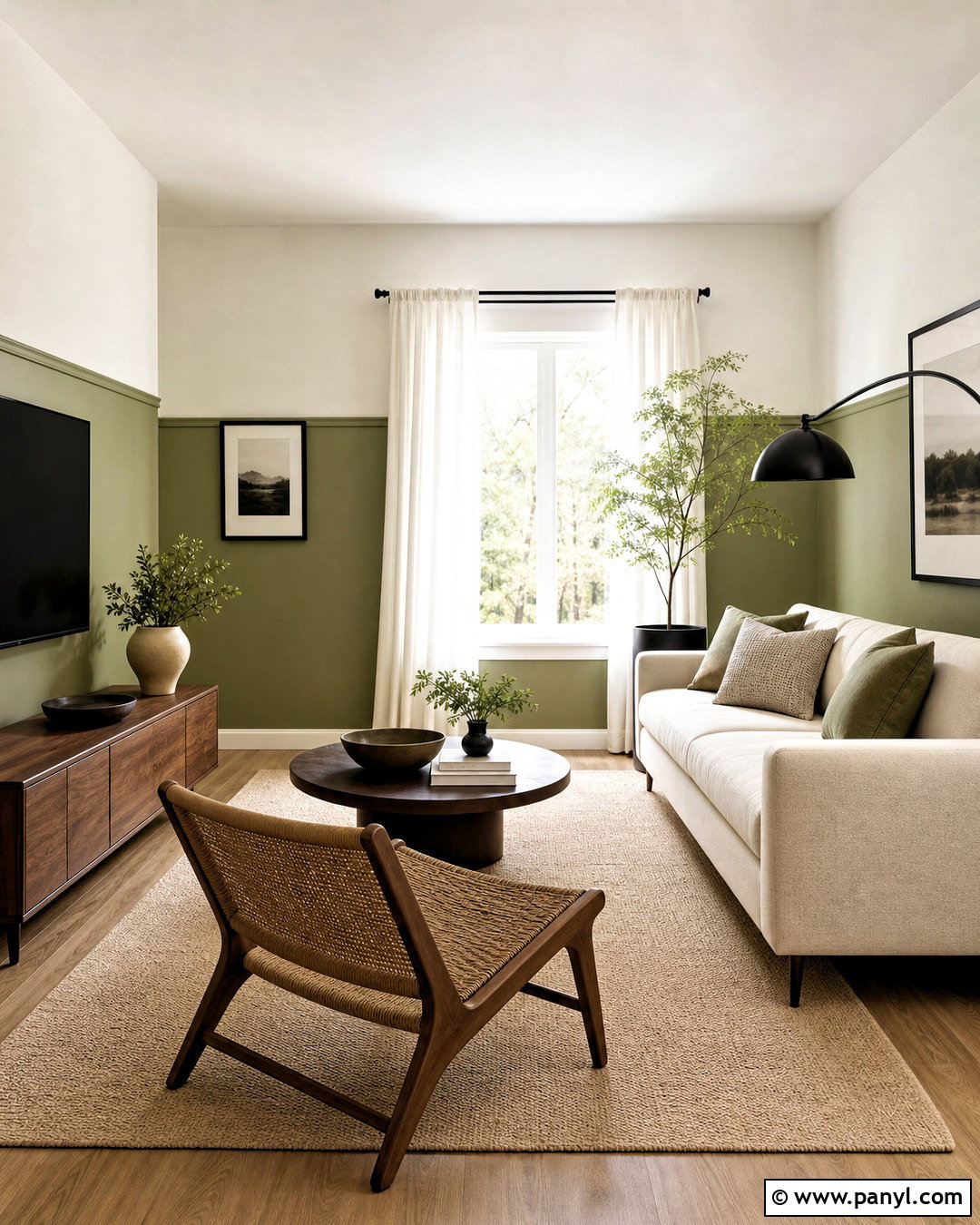 Two Tone Green Living Room Wall - 20 green wall painting ideas