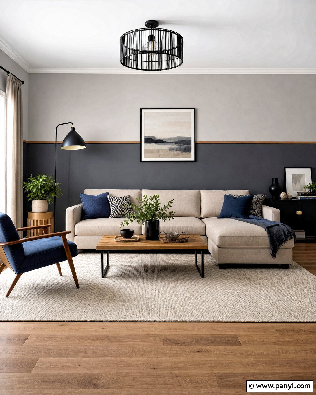 Two-Tone Grey Accent Wall - 20 grey accent wall living room ideas